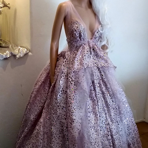 "WINSLET" Pink & Silver Medieval Goddess Babydoll Wedding Ballgown Set - Picture 11 of 12